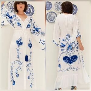 Elegant Floral Maxi Dress - Blue And White- CUSTOM MADE